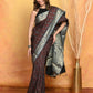 Very Much Indian Modal Silk Ajrakh Handblock Printed Natural Dyes With Designer Border Saree - Dark Maroon | Swadesiicart