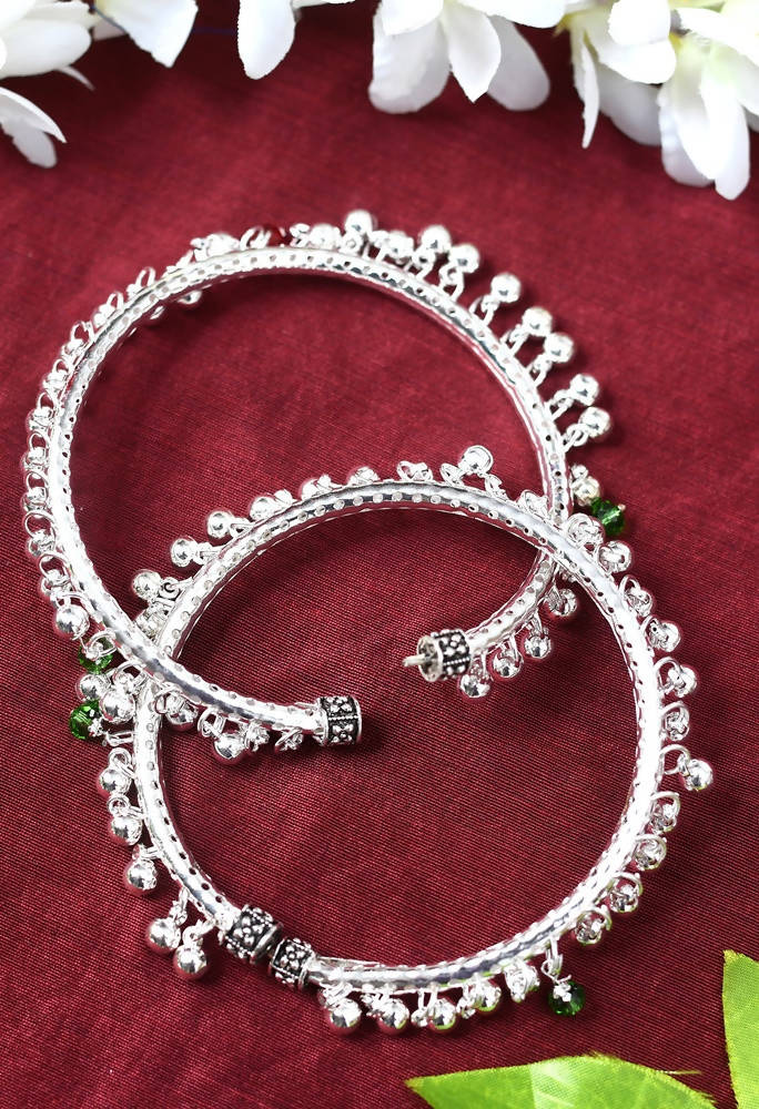 Mominos Fashion Kamal Johar Oxidised Silver Anklets With Muvvas | Swadesiicart