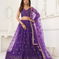 Aastha Fashion Purple Butterfly Net Tone To Tone Thread Work And Sandwich Sequence Work Embroidery Wedding Wear Lehenga Choli