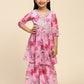 Alakhi Studio Girls Floral Georgette Printed V-Neck Kurta With Sharara - Pink