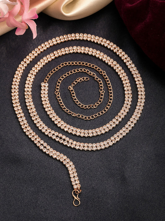 NVR Women's Rose Gold-Polished AD-Studded Double Layered Kamarbandh Waist Chain | Swadesiicart