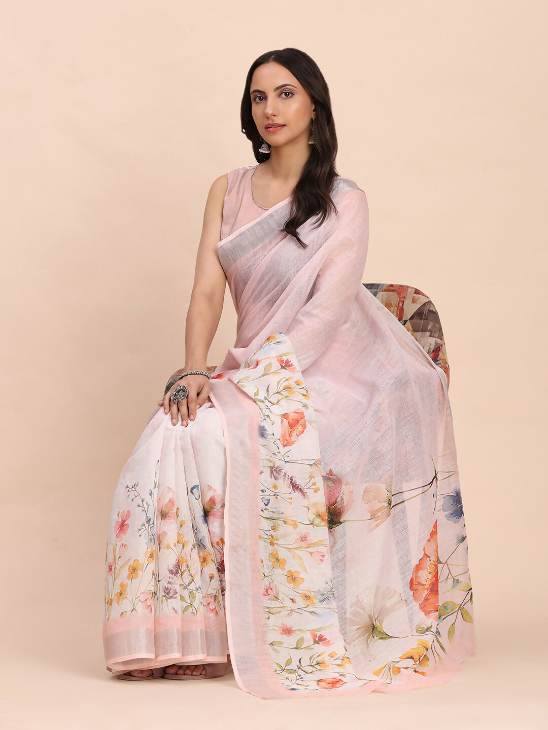 Shree Shyam Fashion Linen Cotton Light Pink Saree