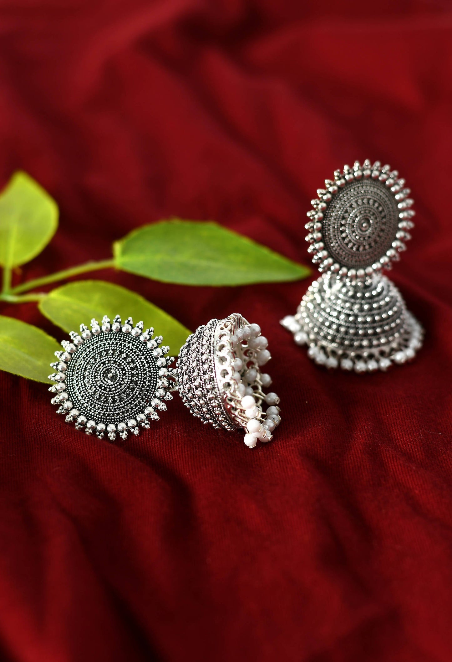 Mominos Fashion Johar Kamal Silver Color Jhumkas With White Pearls Earrings - Swadesiicart