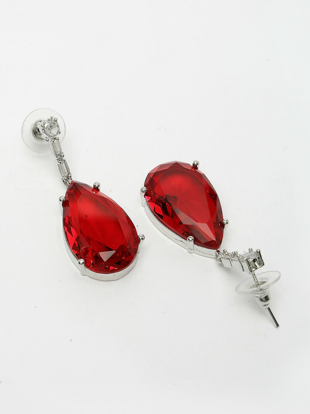 NVR Women's Silver-Plated Red Artificial Stones Studded Handcrafted Jewellery Set - Swadesiicart