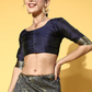 Saree Mall Navy Blue & Gold-Toned Ethnic Motifs Zari Silk Blend Banarasi Sarees | Swadesiicart