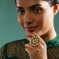 Gold-Polished White Kundan-Studded Adjustable Finger Ring - Ruby Raang | Swadesiicart