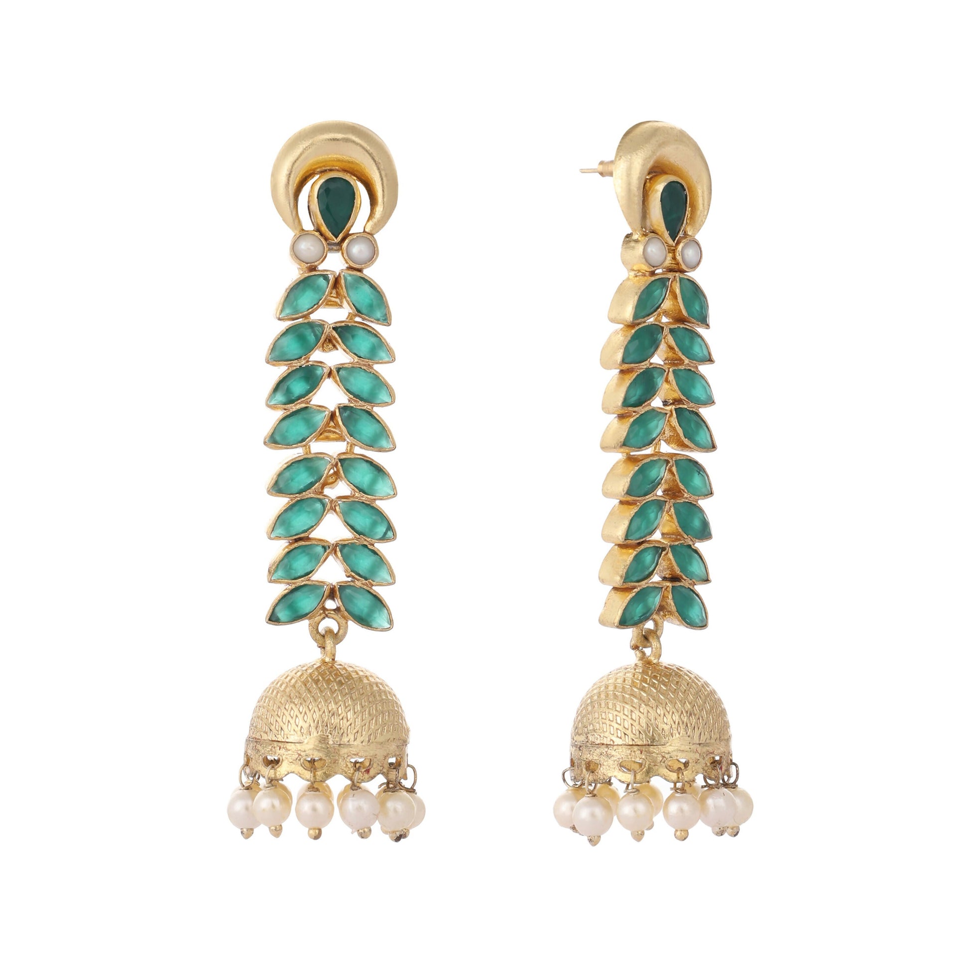 Nuyug 22K Gold Plated Green Fern Earrings | Swadesiicart