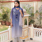 Vaasva Women Blue Tabby Slik Print & Embroidered Kurta, Pant & Dupatta Set | Swadesiicart