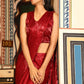 Red Tom Silk Plain Ready To Wear Saree With Stitched Blouse - Satiksha | Swadesiicart