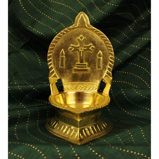 Spillbox Gold-Toned Brass Cross Diya Pooja Essential | Swadesiicart