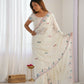 Vamsee Taniya White Silky Crush Saree - Swadesiicart