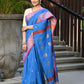 Beatitude Blue Cotton Banarasi Saree | Swadesiicart