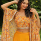 Janasya Mustard Georgette Floral Top Bottom Cape | Swadesiicart