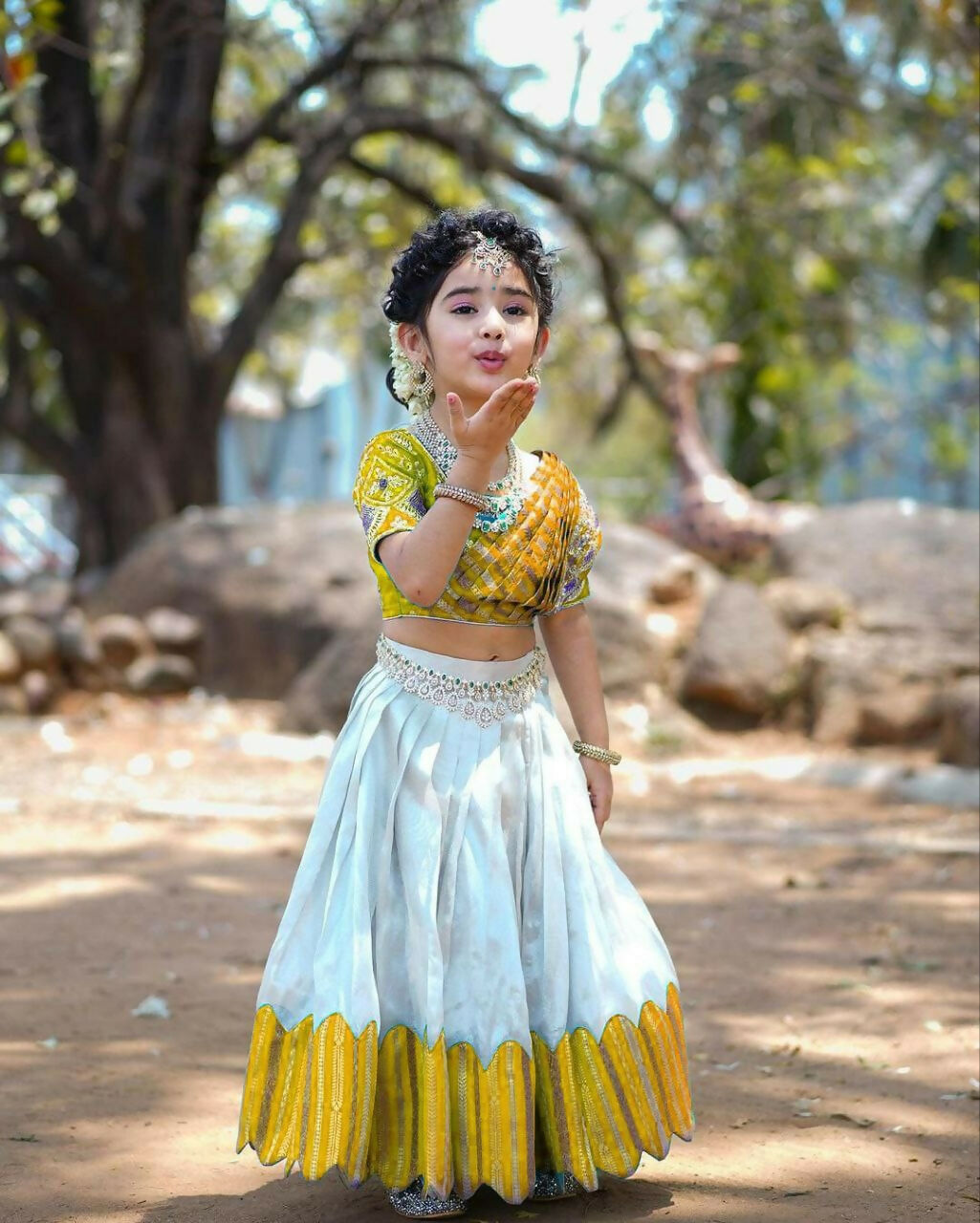 Jyoti Fashion Classy Yellow Heavy Chenille Sequins Embroidered Kids Lehenga Choli Set | Swadesiicart