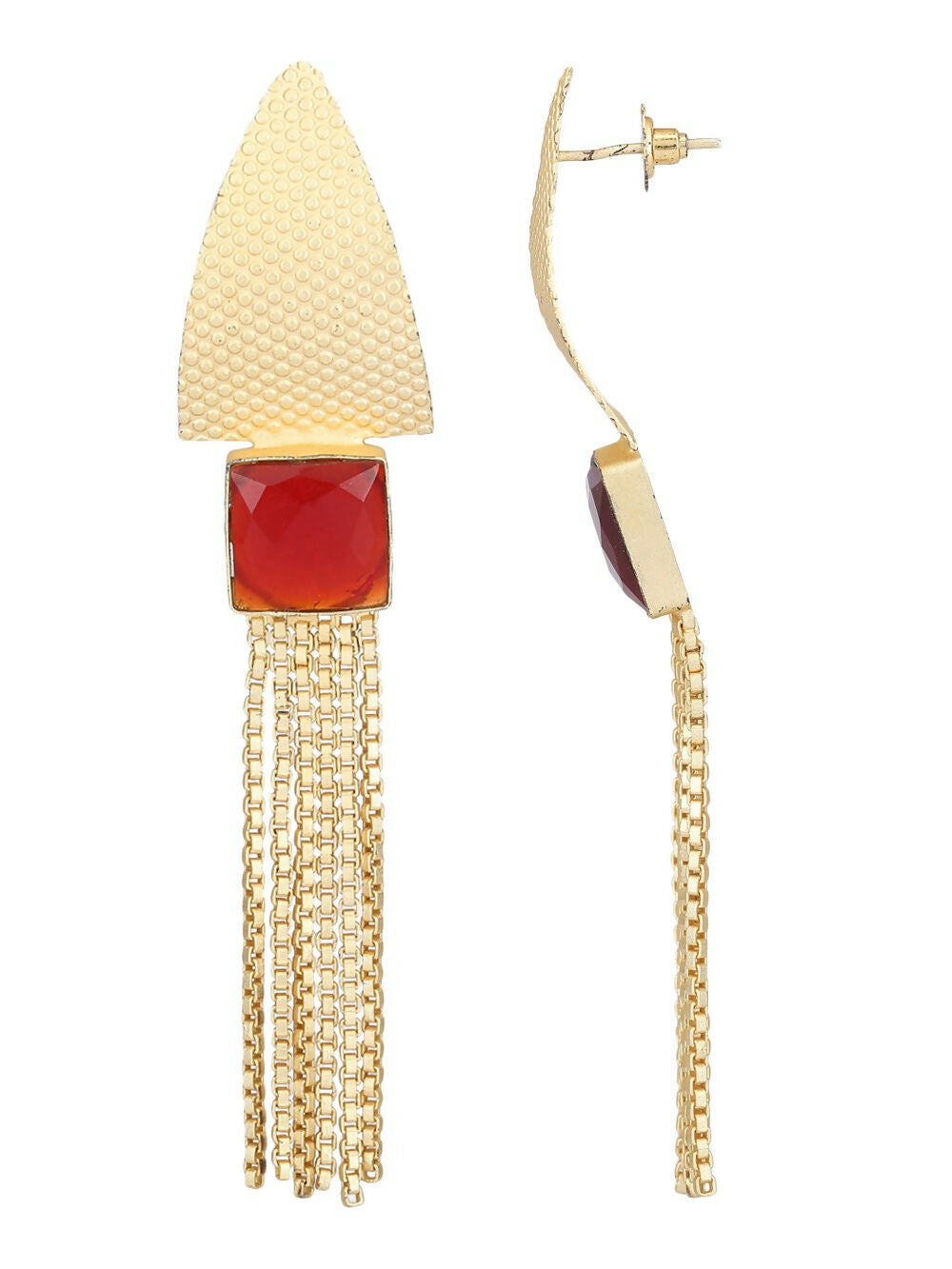 Joban Fashion Women Red Stone Matte Gold Earrings | Swadesiicart