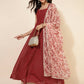 Janasya Women's Red Georgette Foil Printed Festive Anarkali Kurta Set | Swadesiicart