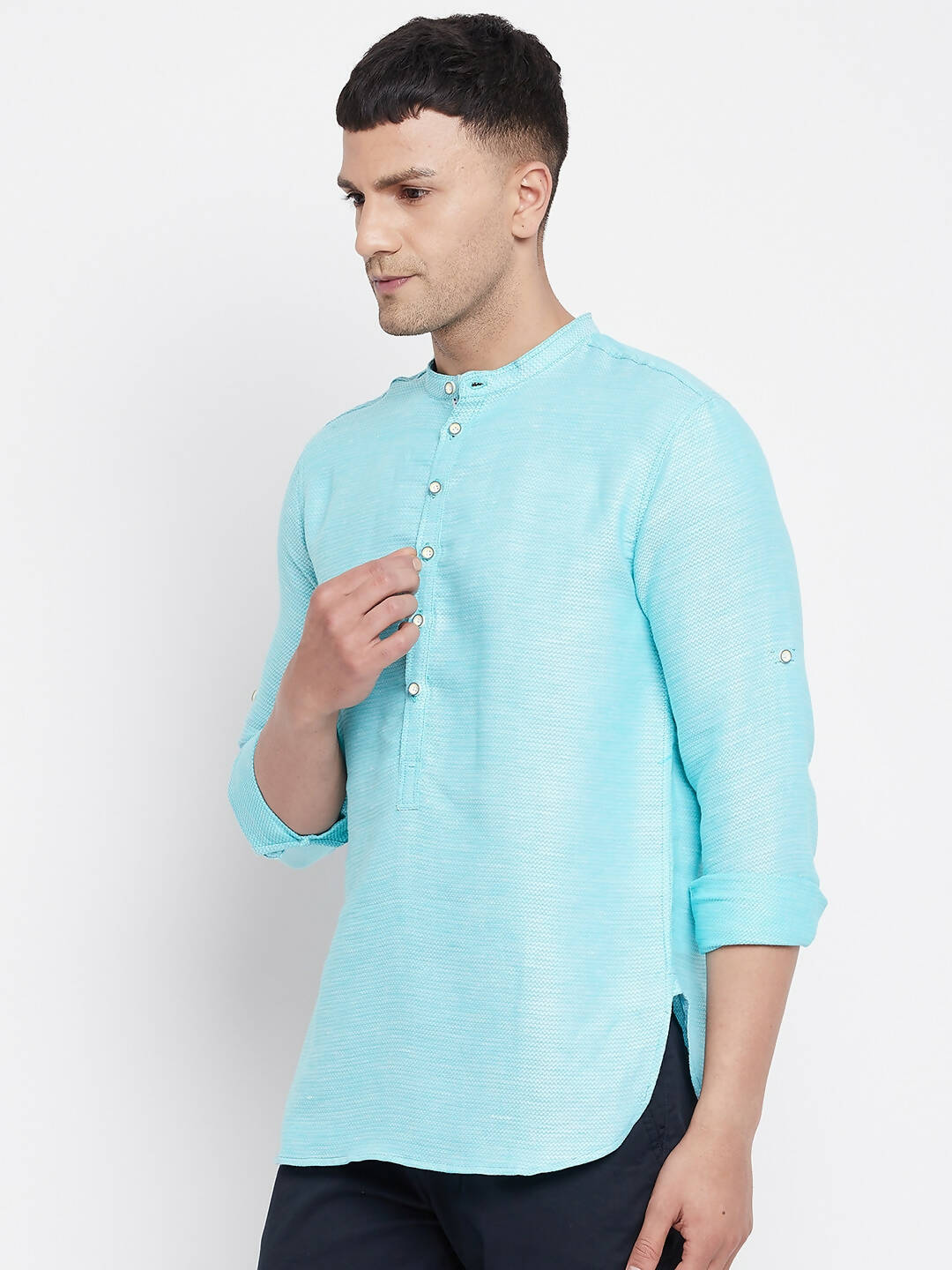 Even Apparels Pure Cotton Men's Kurta in Blue Color With Band Collar | Swadesiicart