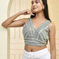Amodini Designer Studio Teal Sequined Pearl Cutdana Sleeveless Padded Blouse