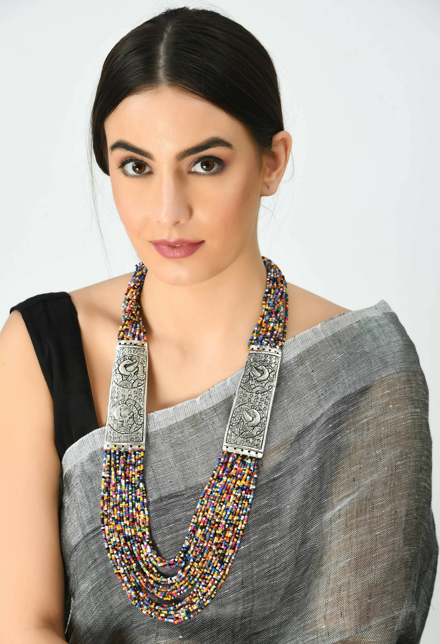 Mominos Fashion Johar Kamal Oxidised Multi Beads Long Statement Necklace For Women | Swadesiicart