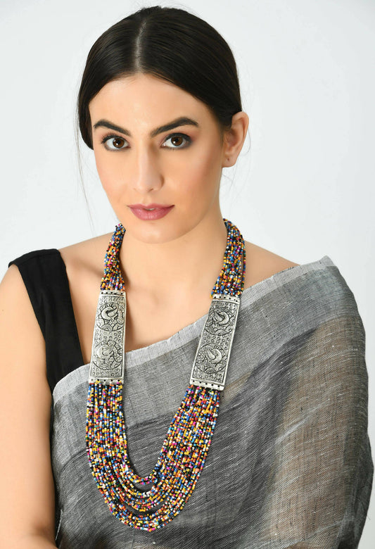 Mominos Fashion Johar Kamal Oxidised Multi Beads Long Statement Necklace For Women | Swadesiicart
