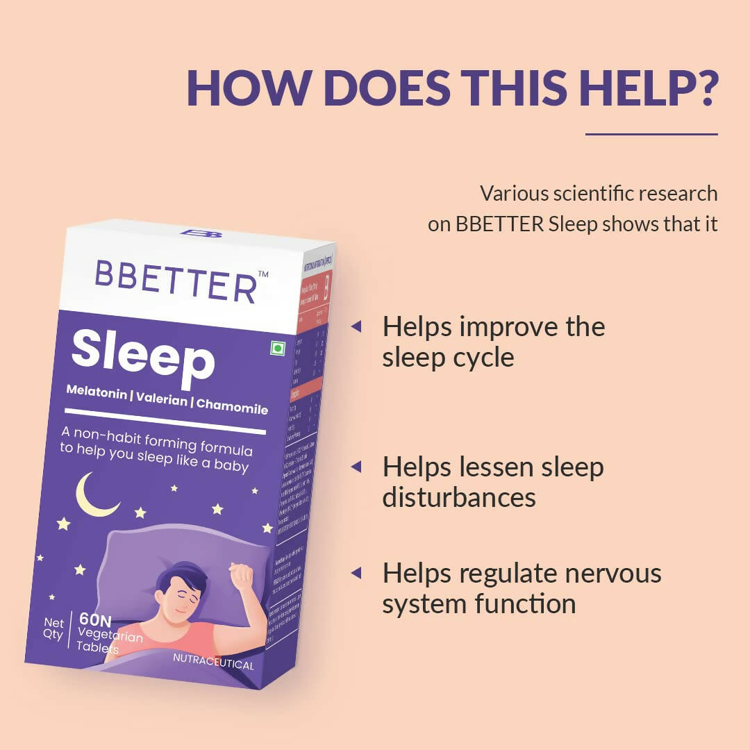 BBETTER Sleep Tablets Melatonin, Valerian, Chamomile - Swadesiicart