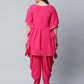 Ahalyaa Women Pink Crepe Glitter Printed Kurta with Dhoti Pants | Swadesiicart