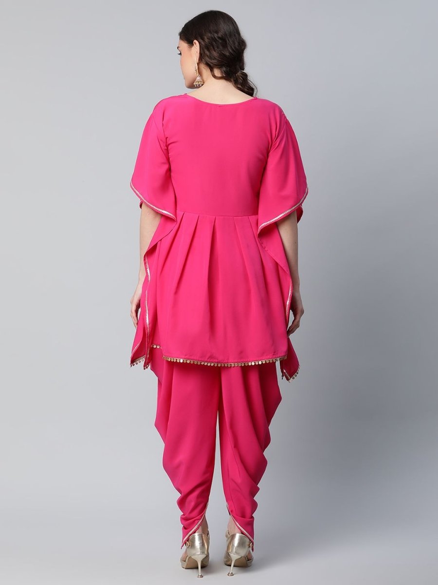 Ahalyaa Women Pink Crepe Glitter Printed Kurta with Dhoti Pants | Swadesiicart