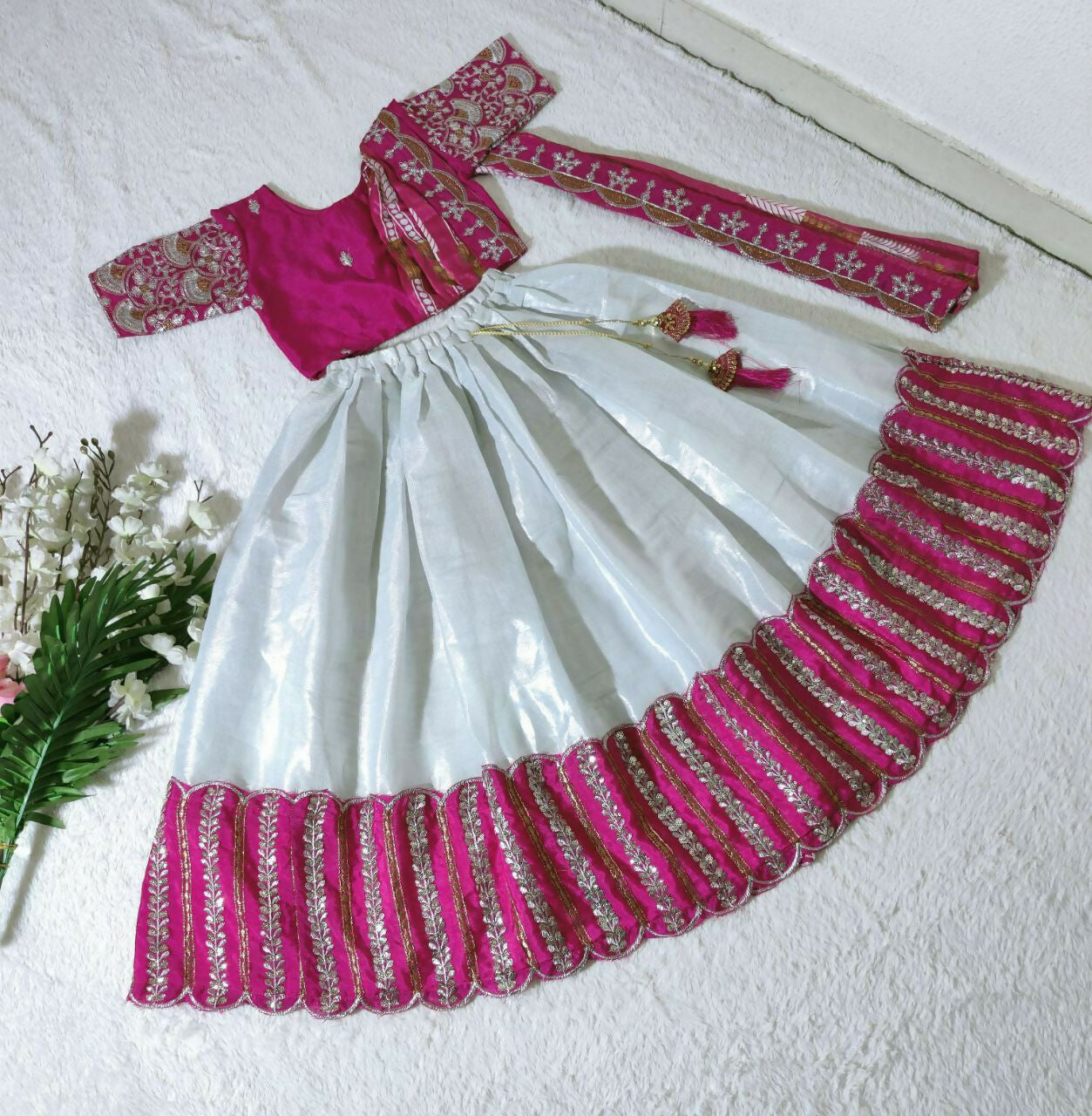 Jyoti Fashion Classy Wine Heavy Chenille Sequins Embroidered Kids Lehenga Choli Set | Swadesiicart