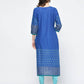 Indian Clothing Cheera Hand Block Print Royal Blue Color Straight Kurta | Swadesiicart