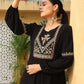 Juniper Women's Black Rayon Crepe Solid With Embroidery Straight Tunic | Swadesiicart