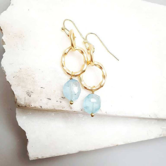 Bling Accessories Aqua Natural Stone Matt Gold Earrings | Swadesiicart