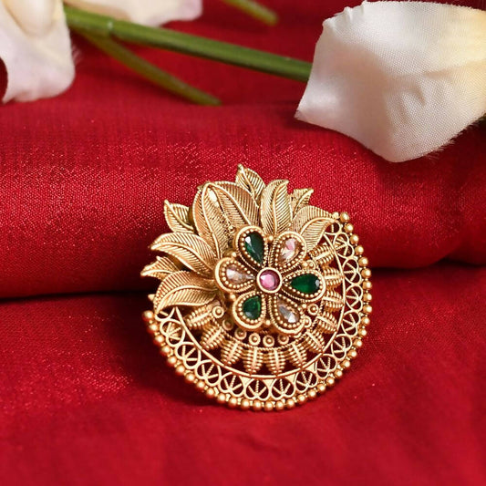 Mominos Fashion Joharkamal Gold-Polished Stone Studded Adjustable Finger Ring - Design 17 | Swadesiicart