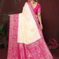 Anaita Off White Zari Butta Work Satin Silk Saree With Blouse