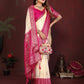 Anaita Off White Zari Butta Work Satin Silk Saree With Blouse