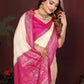 Anaita Off White Zari Butta Work Satin Silk Saree With Blouse
