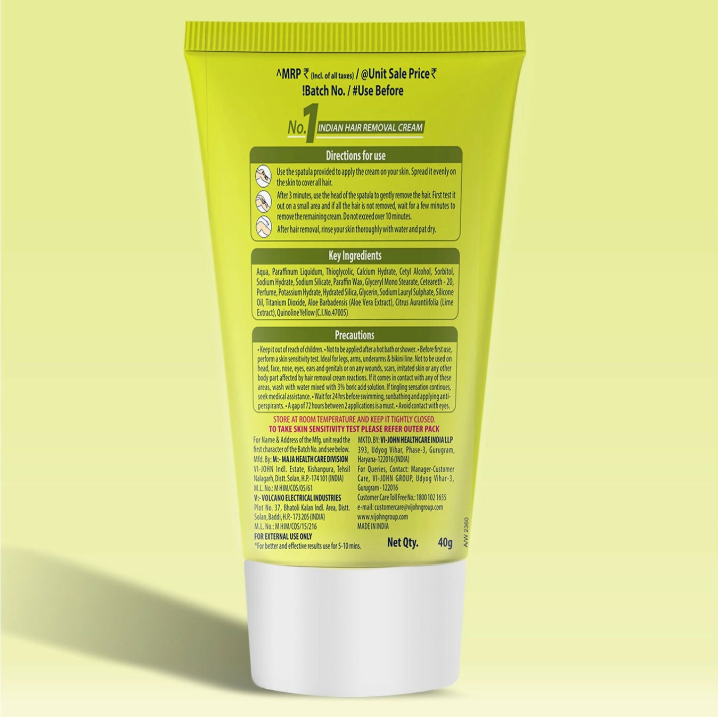 VI-JOHN Feather Touch Lime & Aloevera Hair Removal Cream for Women for Dry Skin, Suitable for Legs, Underarms, Bikini Line, Arms | Swadesiicart