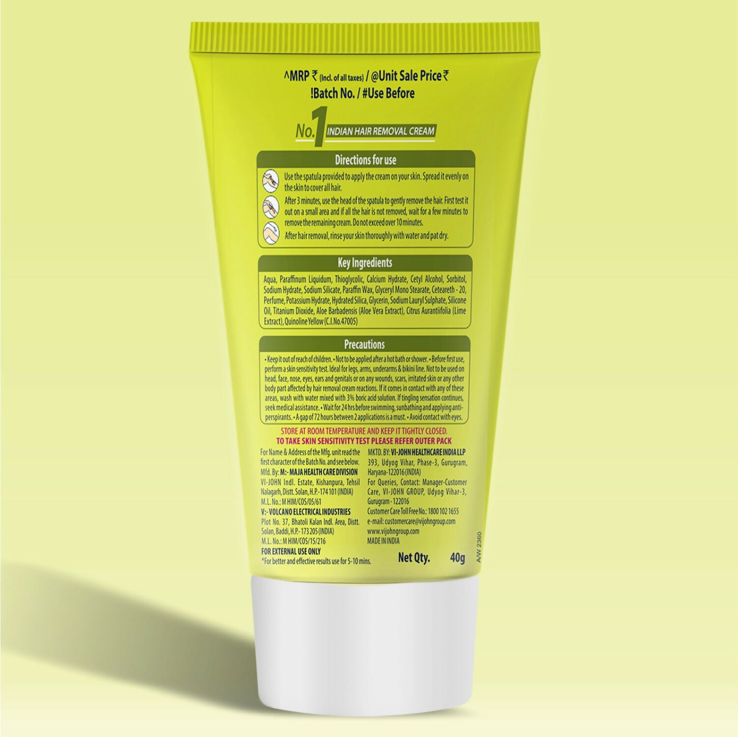 VI-JOHN Feather Touch Lime & Aloevera Hair Removal Cream for Women for Dry Skin, Suitable for Legs, Underarms, Bikini Line, Arms | Swadesiicart