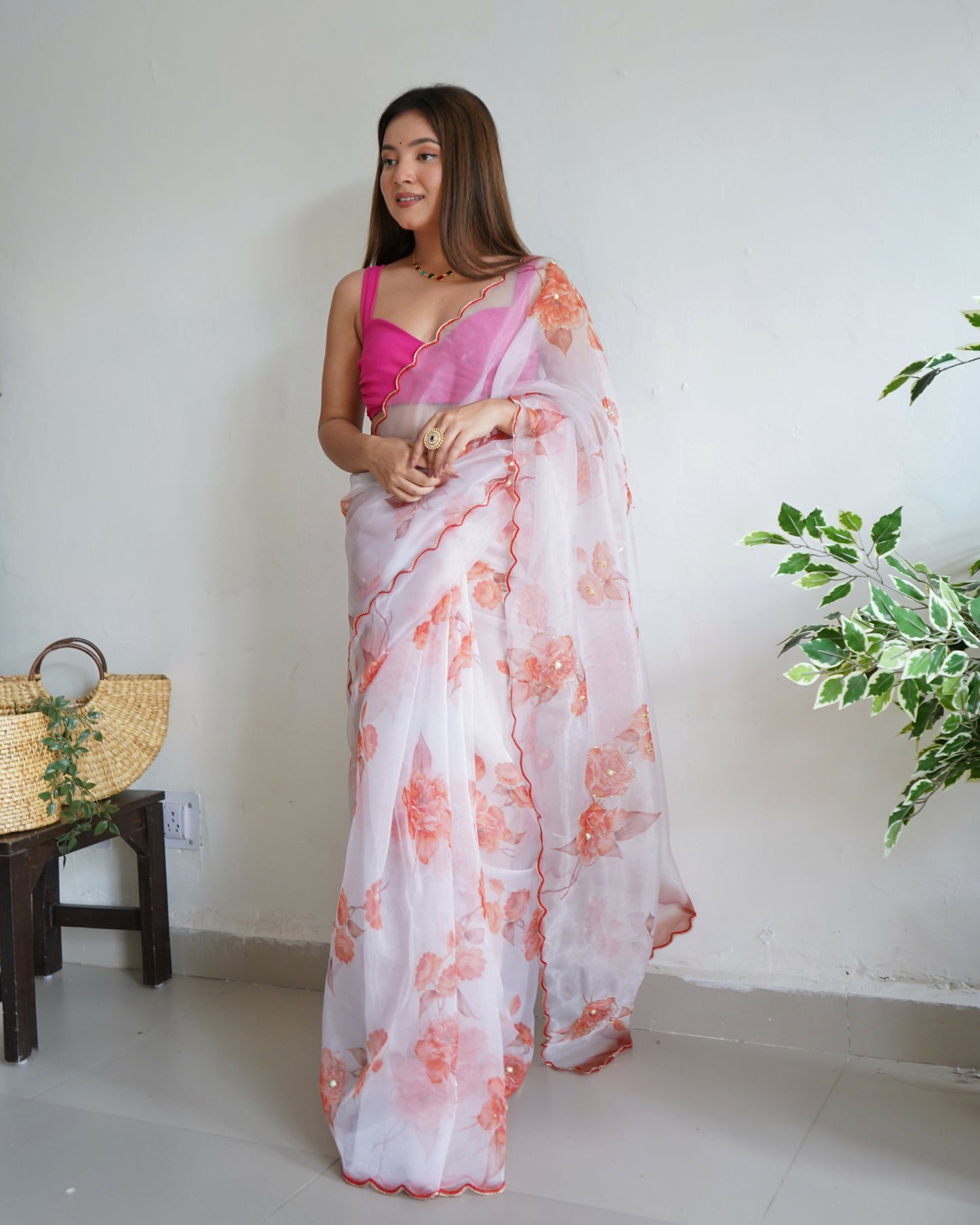 Vamsee Ramya White Organza Saree - Swadesiicart