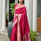 Vishnu Weaves Women's Pink Paithani Silk Zari Woven Saree with Blouse - Swadesiicart