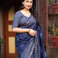 Blue Pure Chanderi Hand Block Saree with Unstitched Blouse - Hiral Fashion | Swadesiicart