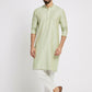 Ethnic India Green Men's Kurta Striped Polyester | Swadesiicart