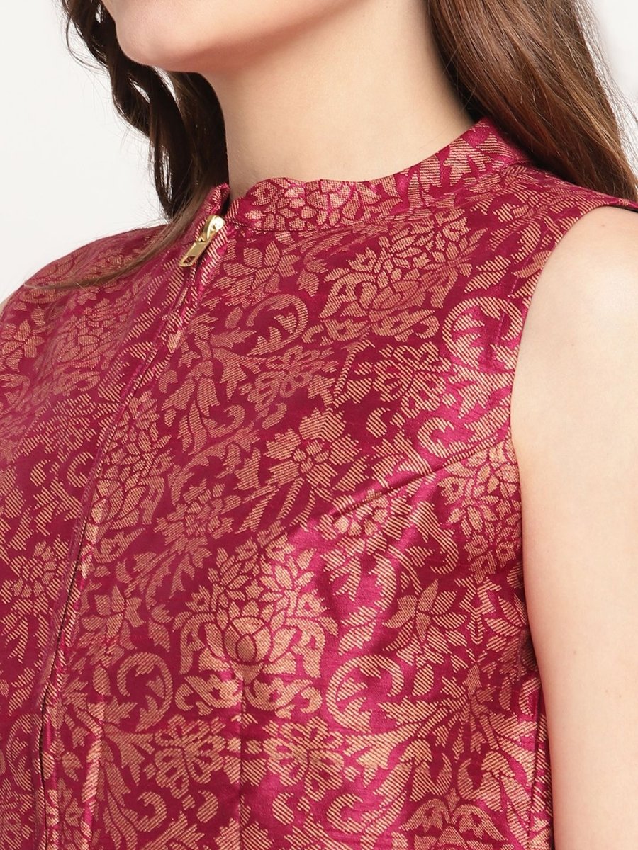 Ahalyaa Women Burgundy Floral Printed Regular Top with Palazzos | Swadesiicart