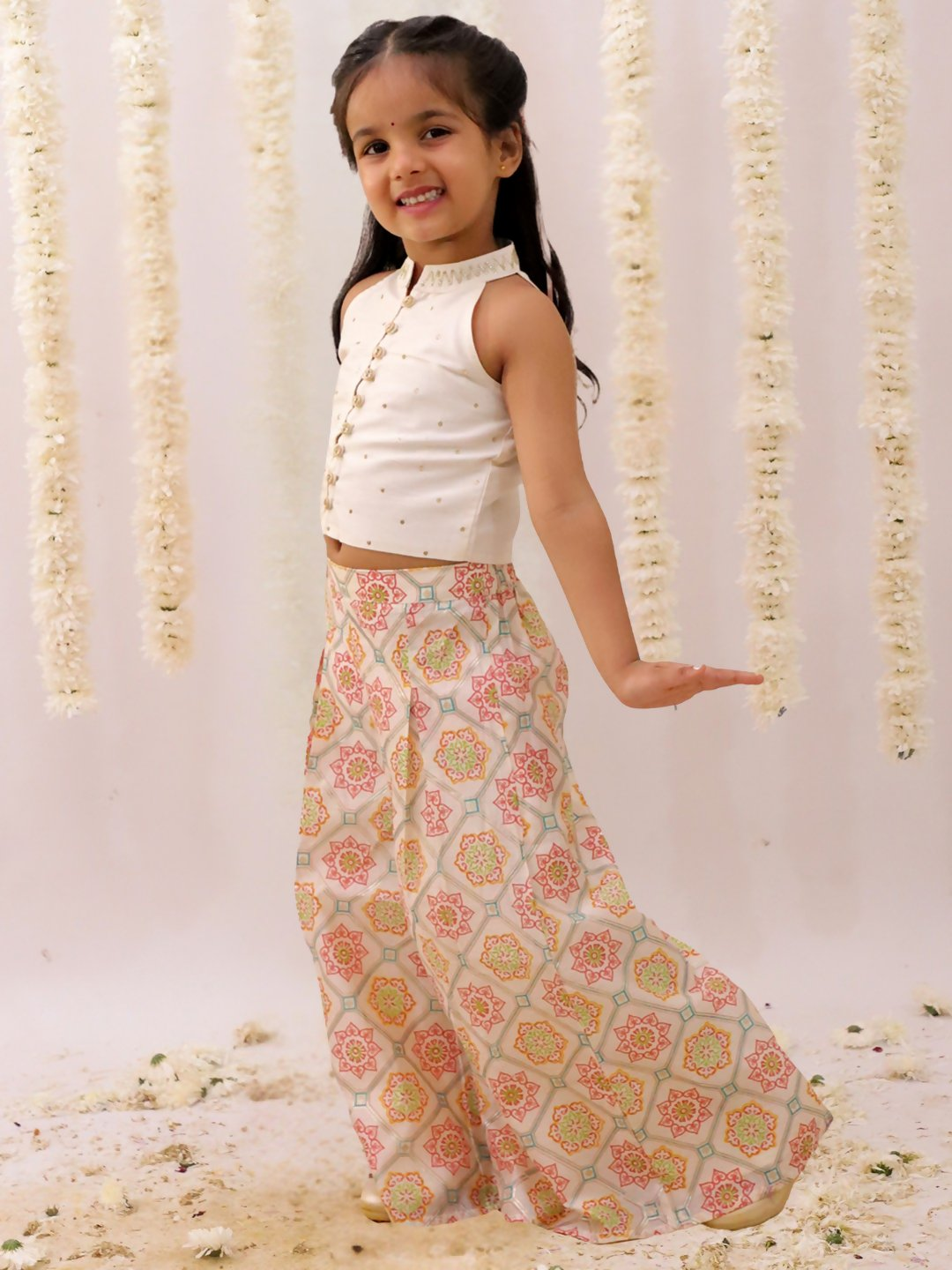 Lil Drama Mishti Off White Top and Pant Set For Girls | Swadesiicart