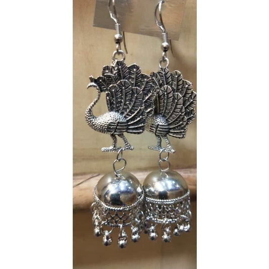 MS Fashion India Beautiful Oxidized Peacock Design Earrings Hanging Jhumkas | Swadesiicart