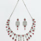 NVR Women's silver plated Maroon CZ stone handcrafted jewellery set - Swadesiicart