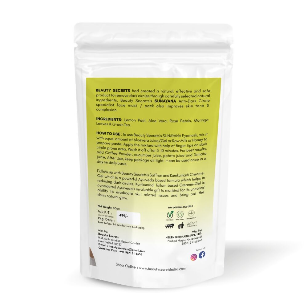 Beauty Secrets Sunayana Anti Dark Circle Face Mask - Swadesiicart