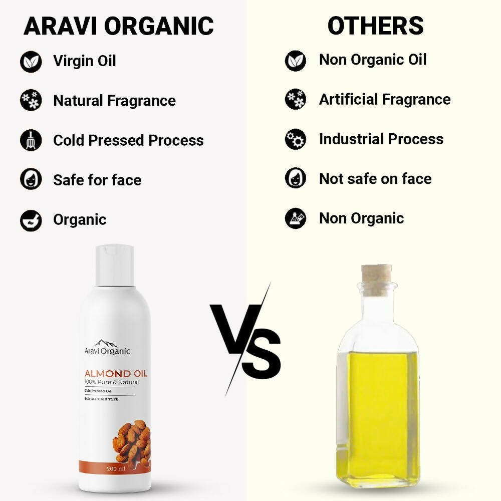 Aravi Organic 100% Pure Cold Pressed Badam Rogan Sweet Almond Oil | Swadesiicart