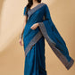 Blue Silk Blend Embroidered Saree with Unstitched Blouse - Vairagi