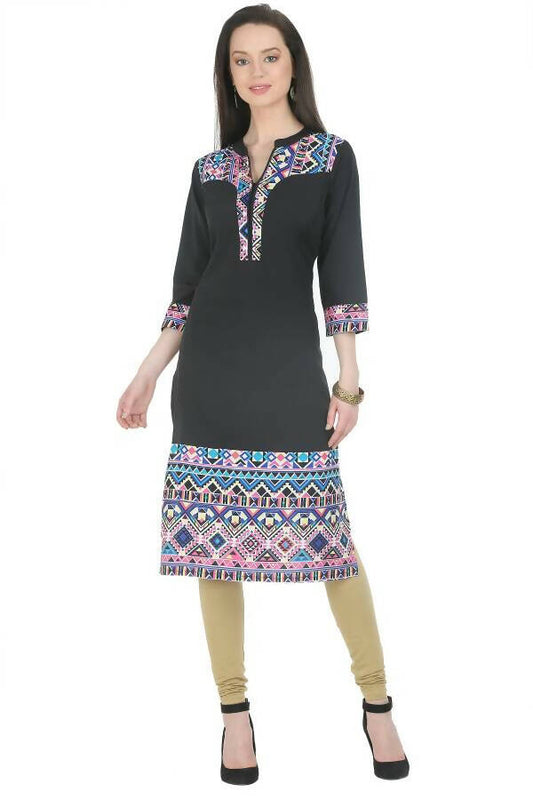 Black Elegant Kurti With Contrast Panel - G & A Apparels | Swadesiicart