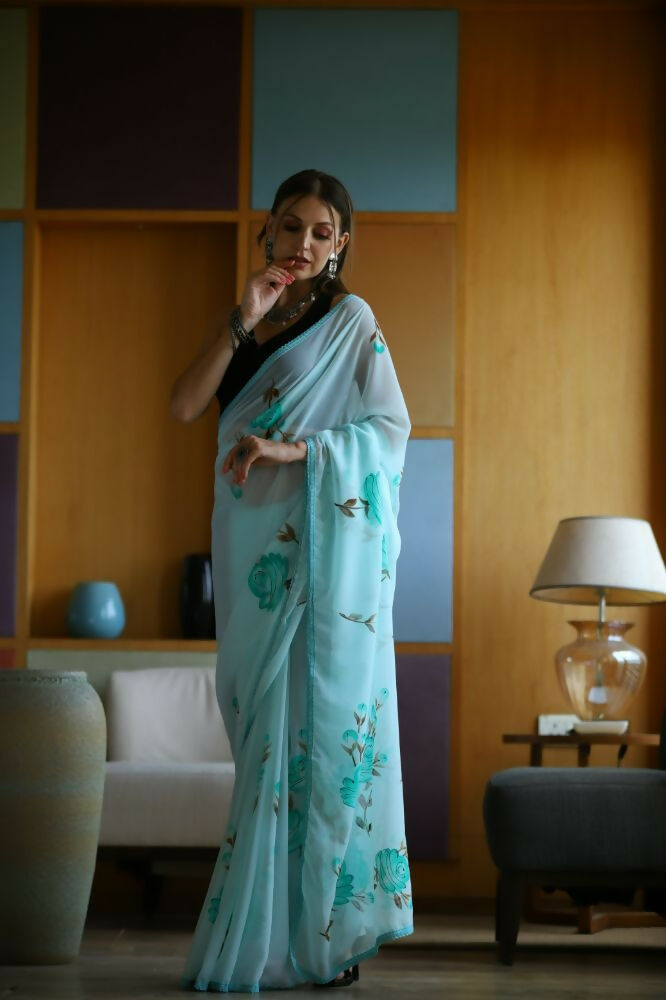 Vamsee Laxmi Blue Georgette Saree - Swadesiicart